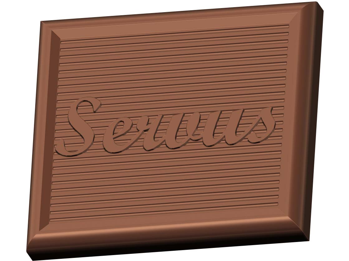 Schokoladenform mit der Begrüßung "Servus" für 6 Kavitäten, Minitafel