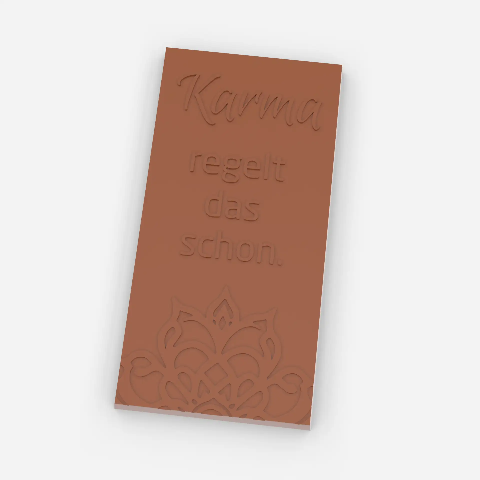 Chocolate tablet with the German saying “Karma regelt das schon” (Karma will take care of it) – ideal for chocolatiers, confectioners and DIY chocolate makers