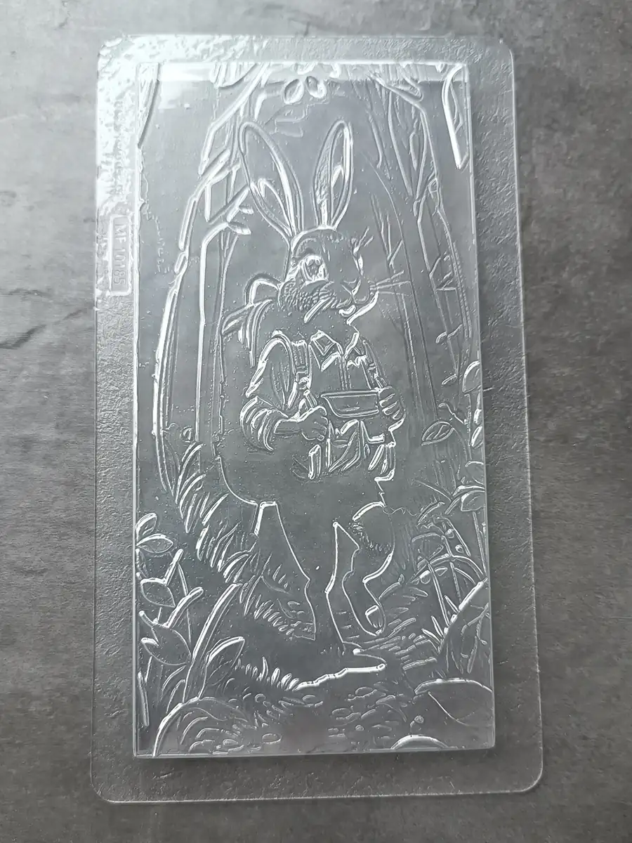 Form Hase mit Rucksack, Schokoladentafel