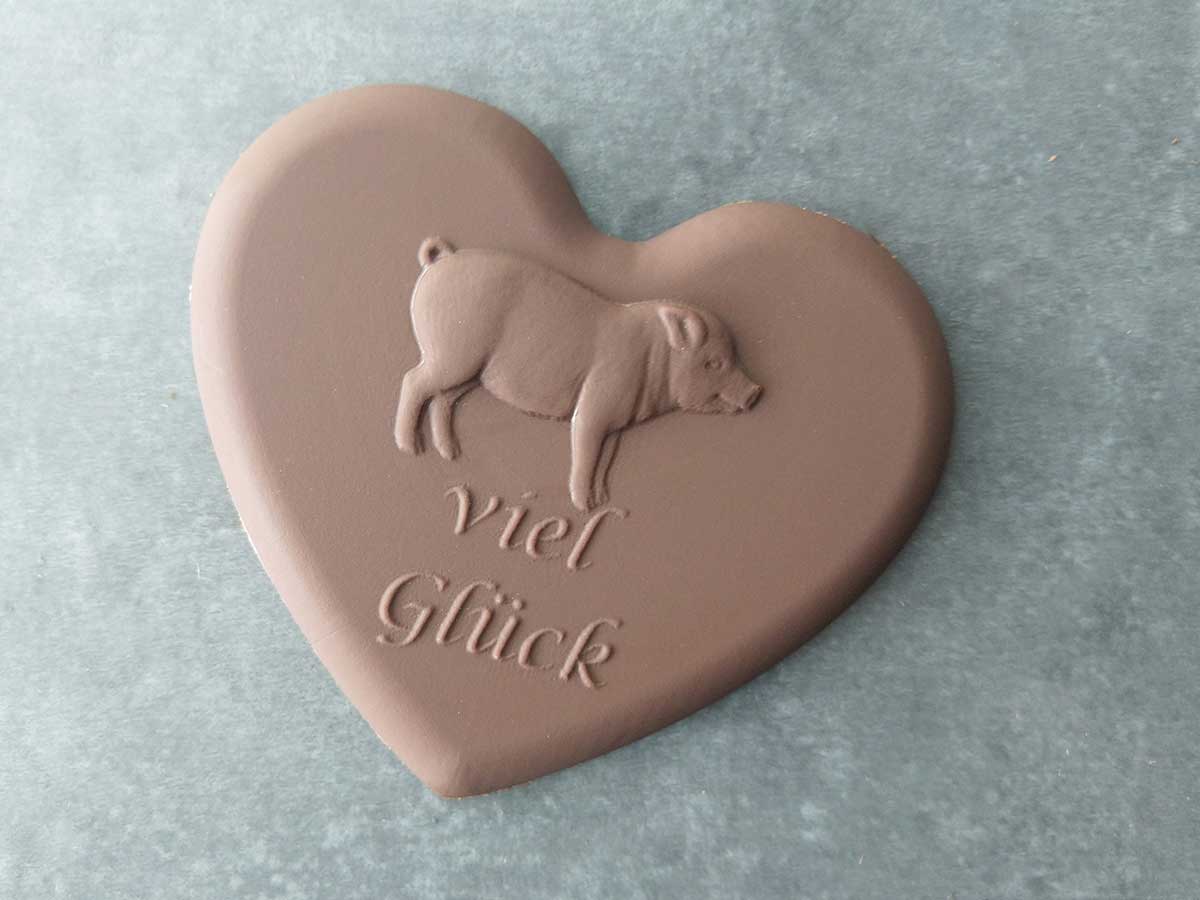 Chocolate heart pig 3D "Viel Glück"