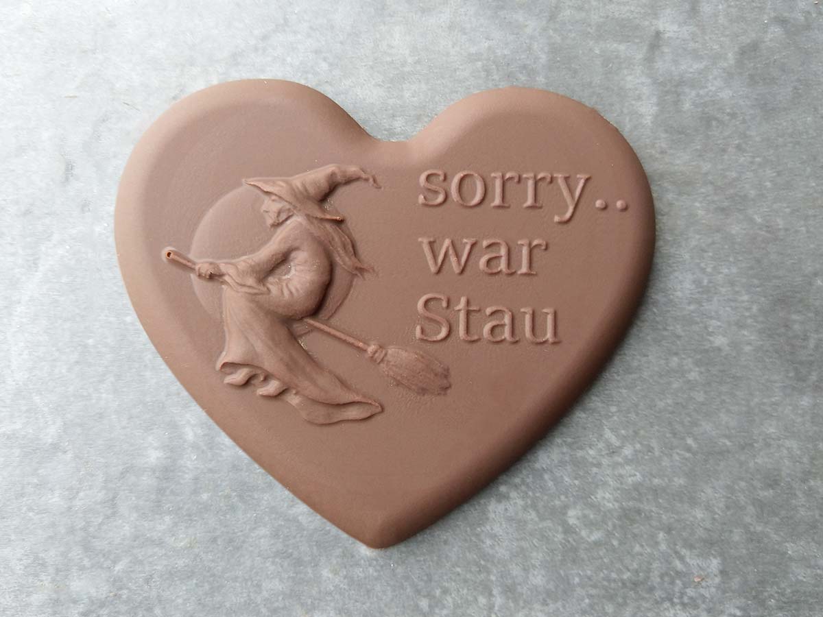 Chocolate heart "Sorry war Stau"