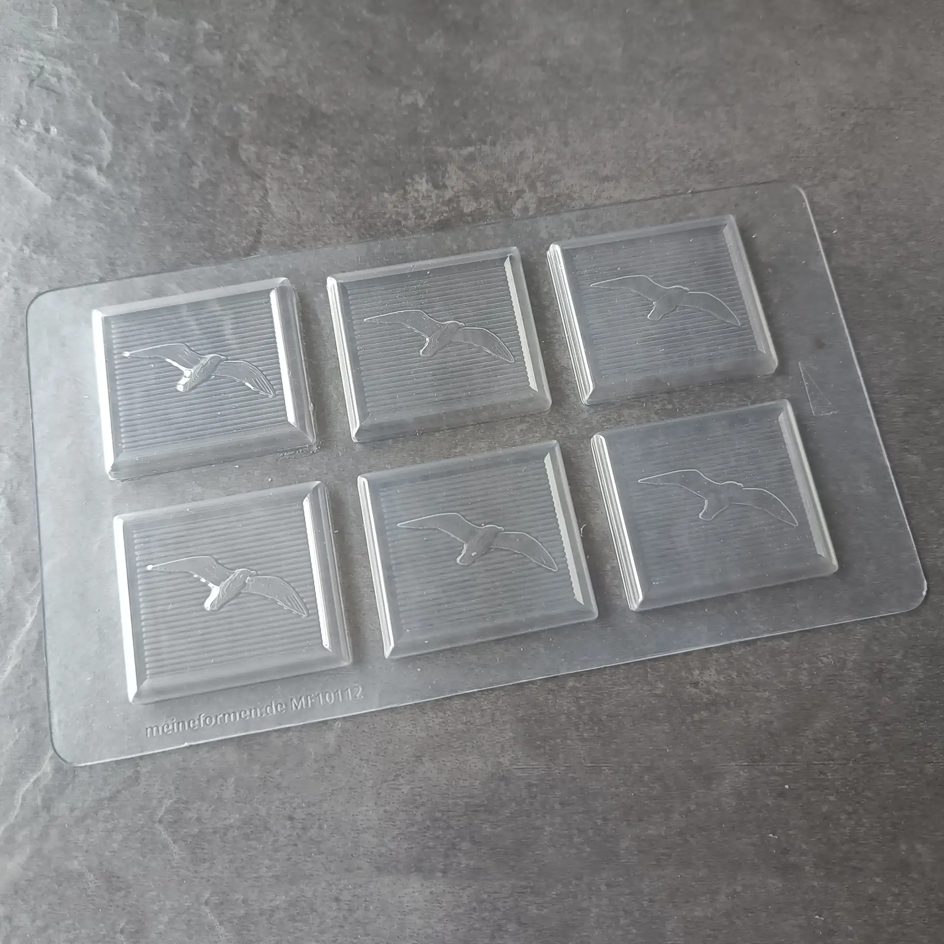 Mould for small chocolate tablets with a seagull