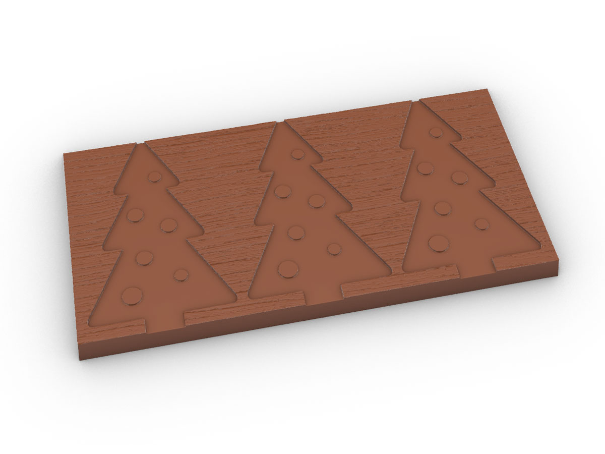 Chocolate tablet Christmas trees with wood texture